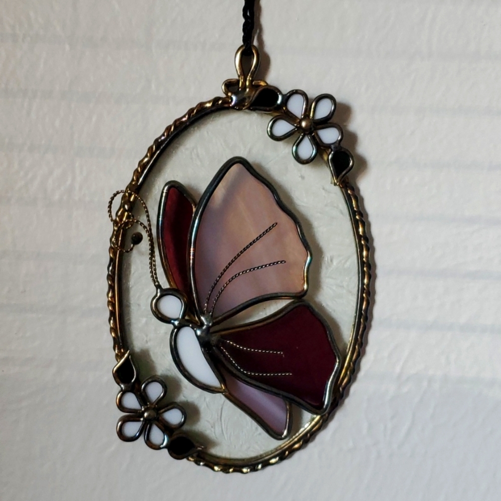 Butterfly & flower Sun Catcher /Oval sun catcher.
